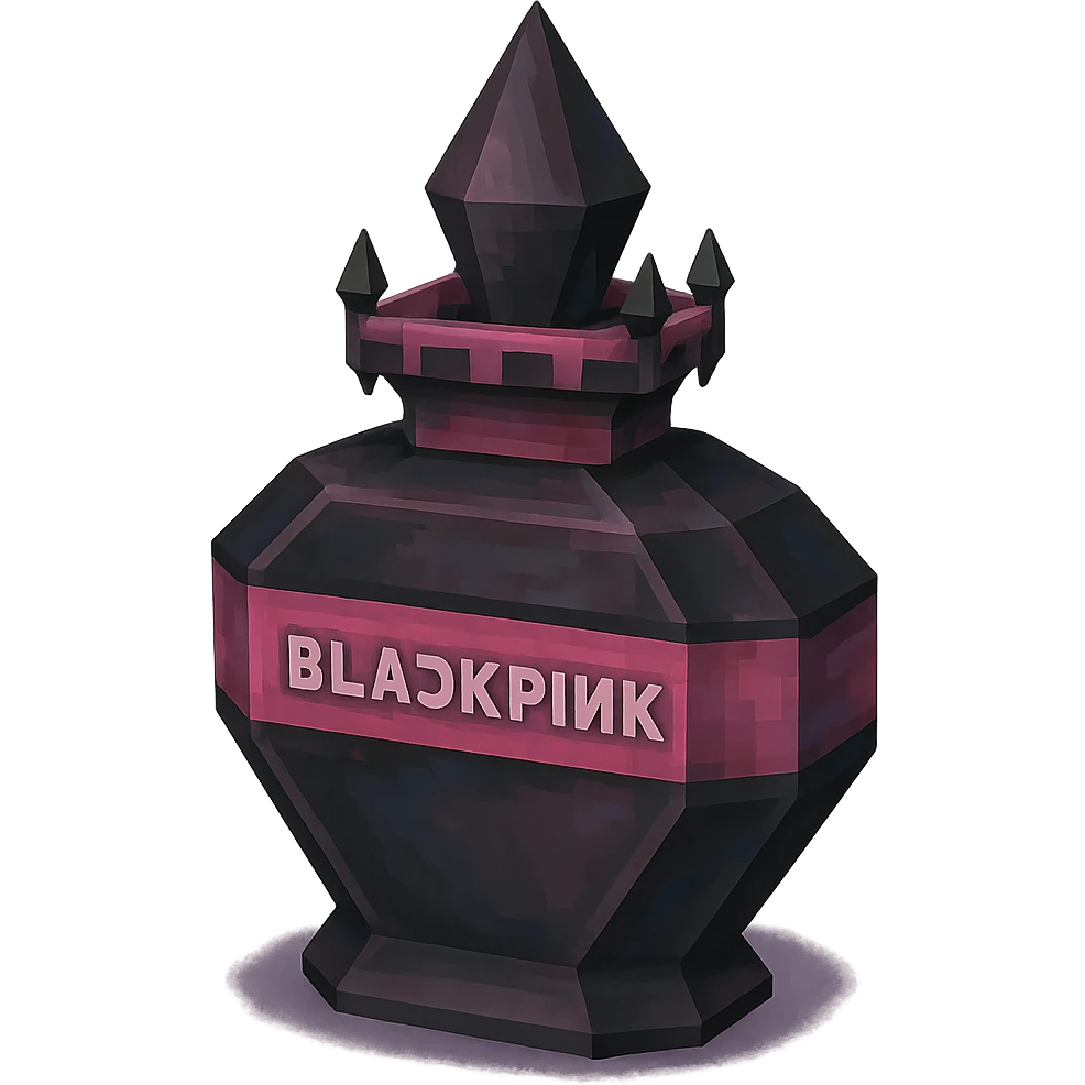 BLACKPINK-inspired gothic perfume bottle, angular and ornate, black and pink, no hearts, low poly 3D style emoji