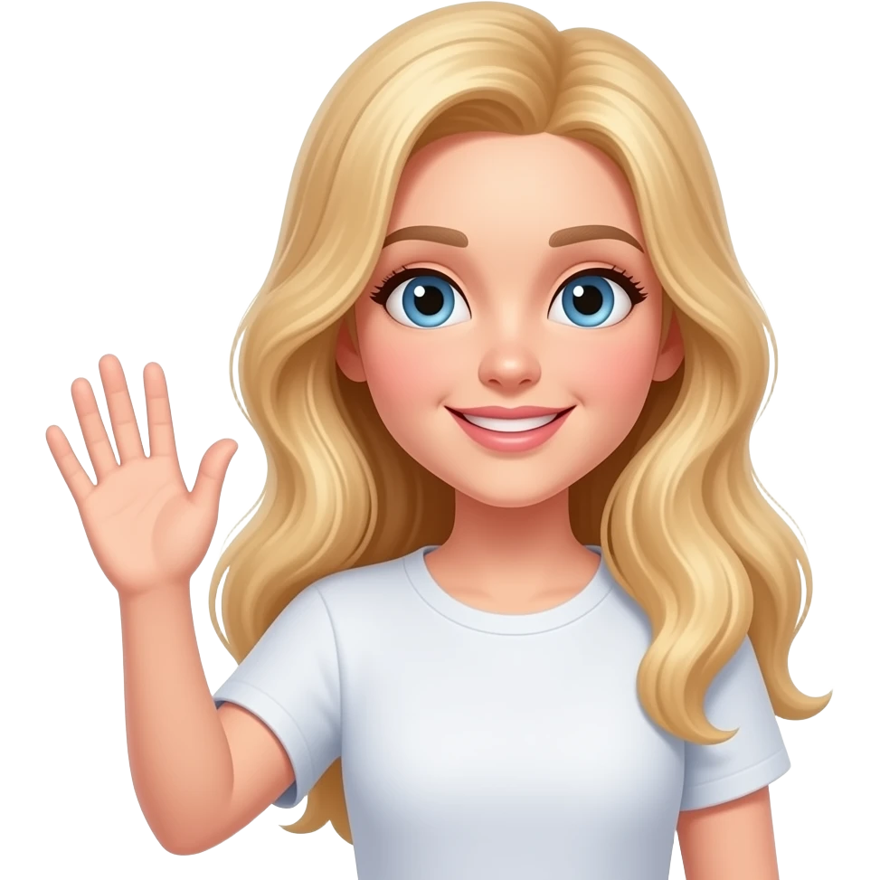strawberry blonde fair skinned long hair woman in white waving emoji