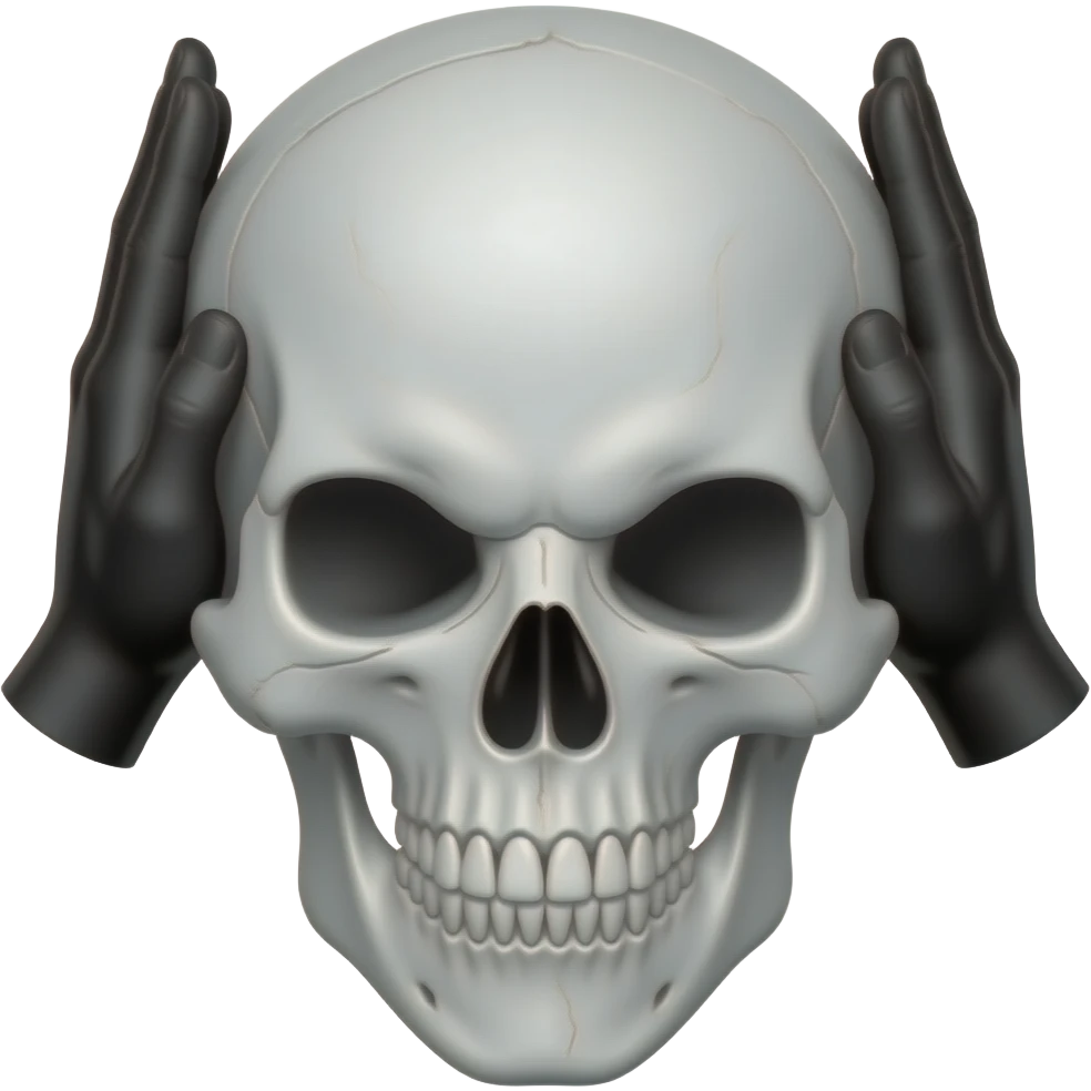 A skull put our 2 hand on your ears and he aggressive and hand colour is black not headphone only hand and hand is black clour emoji