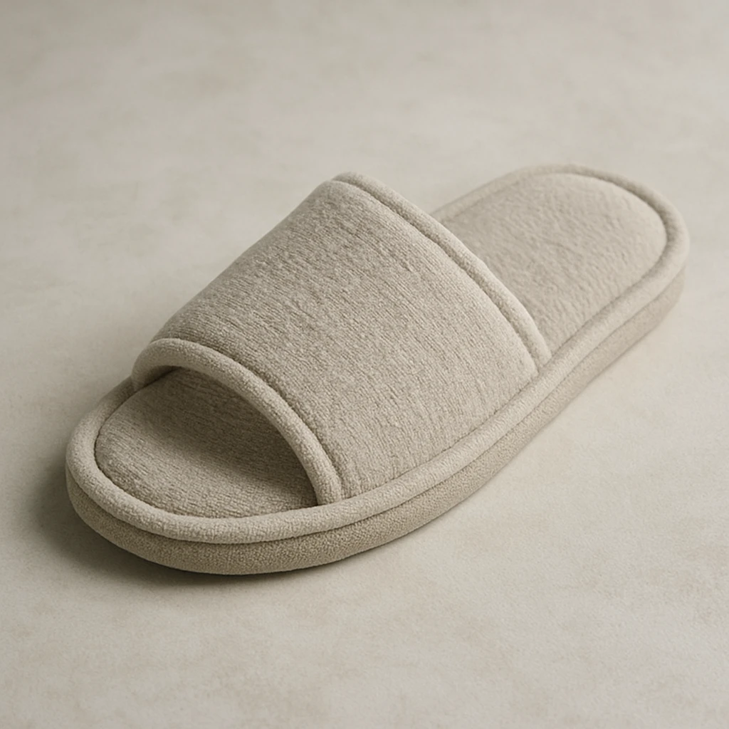 a realistic house slipper, soft fabric, neutral color emoji