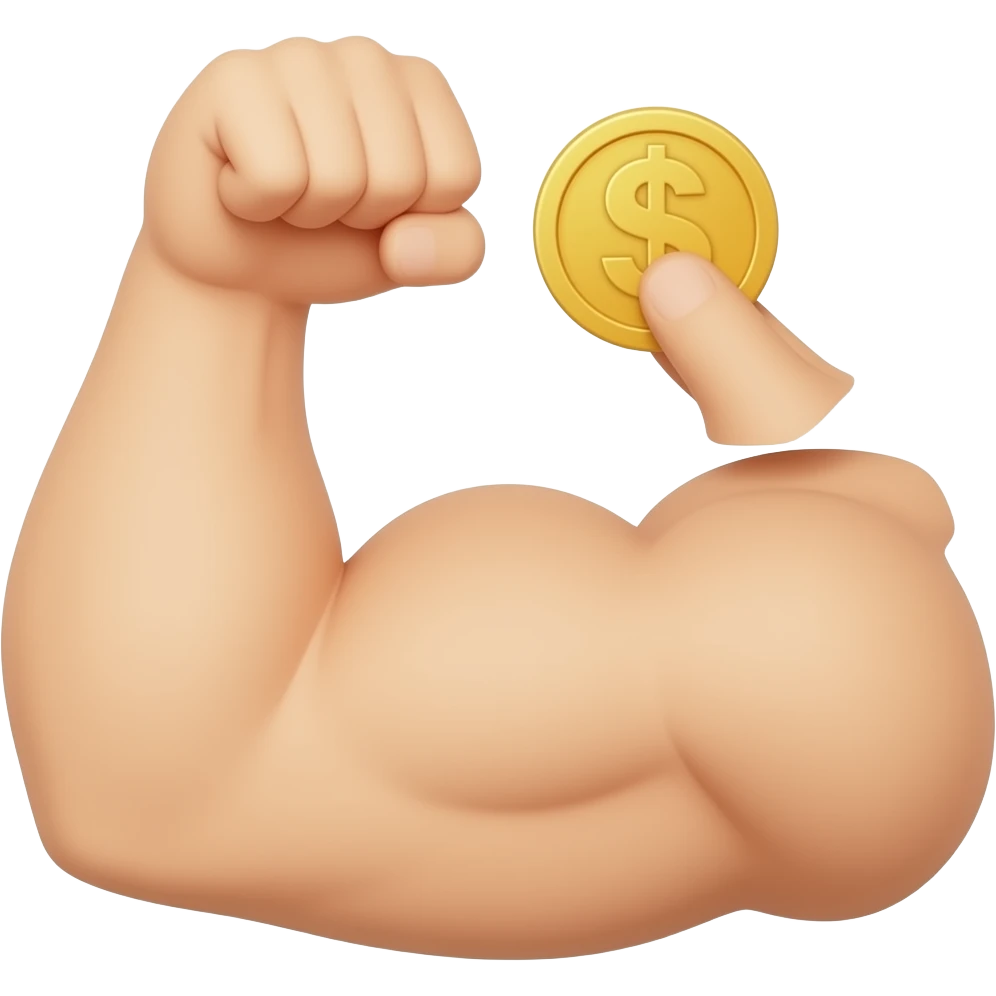 A strong hand hold a coin, what represent financial control. emoji