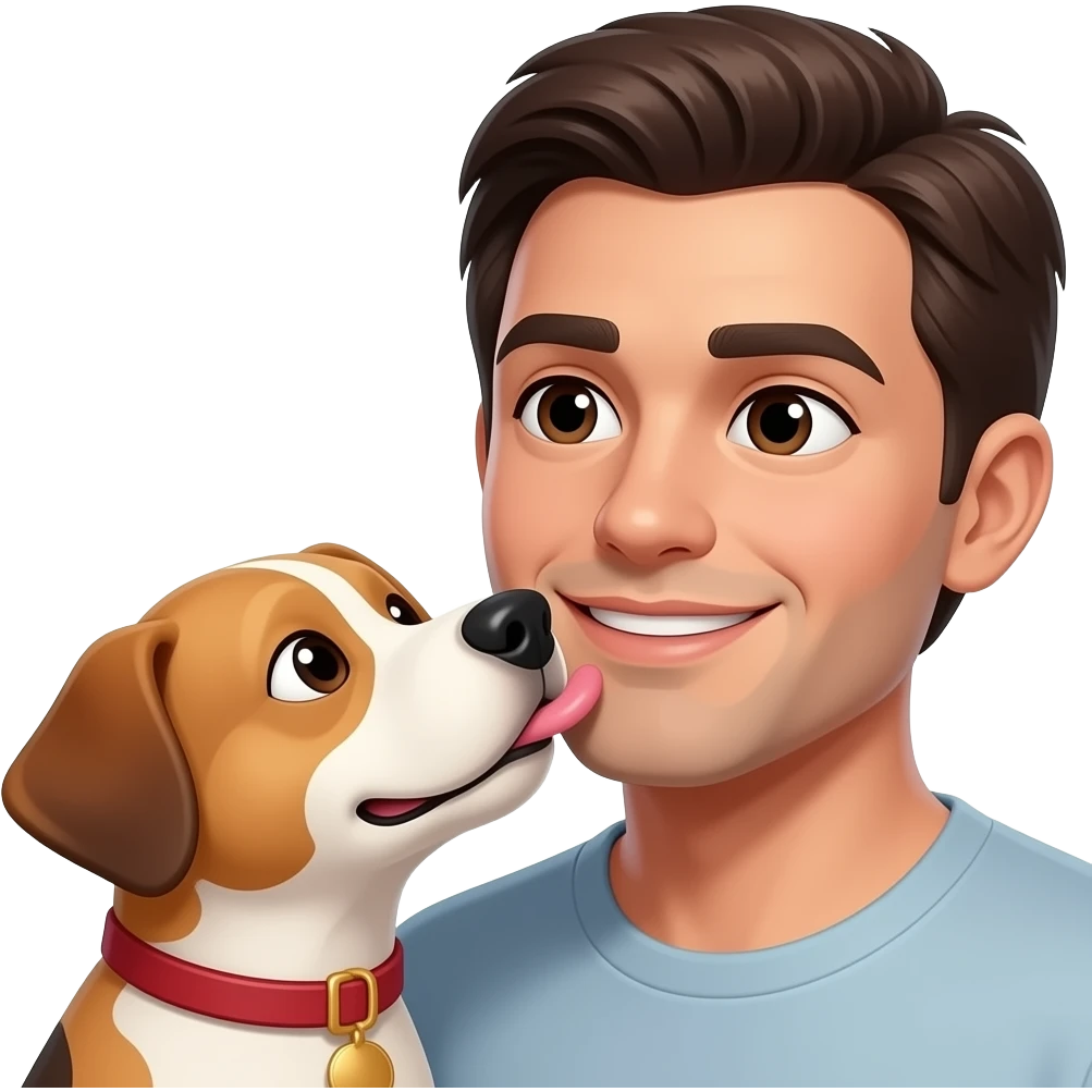 Male dog licking woman in red bikini's neck emoji