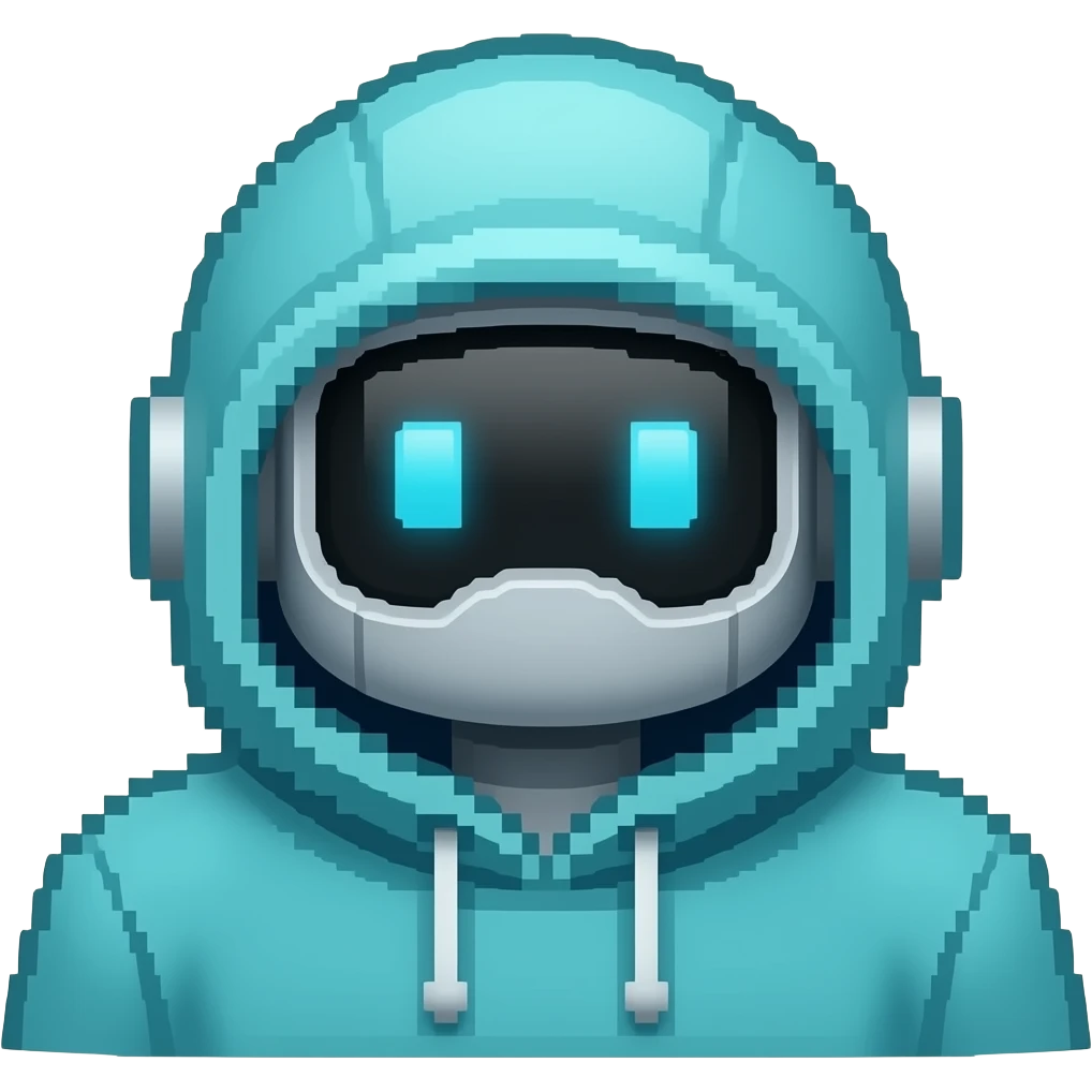 Robot in cyan hoodie head only pixelated emoji