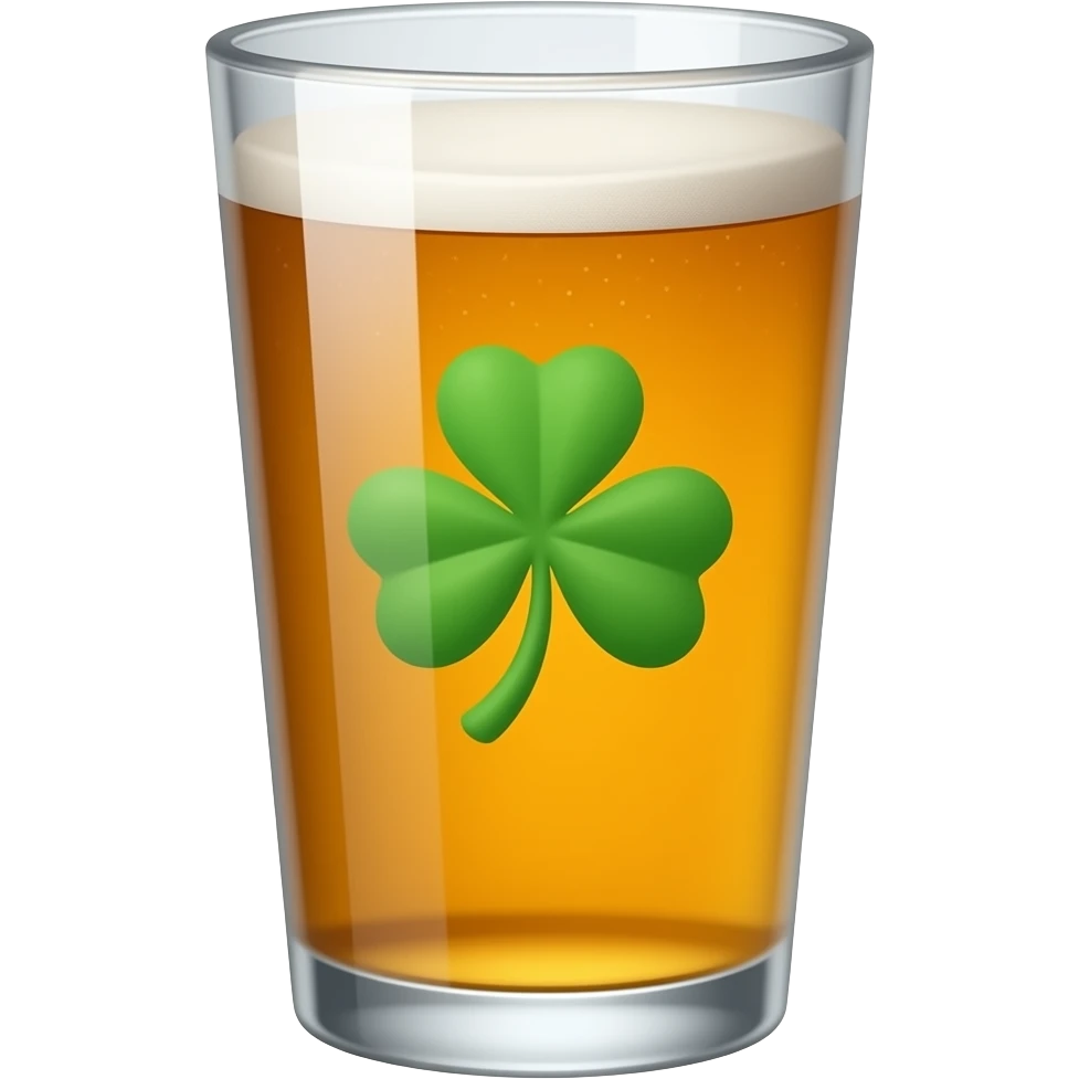 McCarthy's Irish Pub: 3D emoji style, glossy surface, soft shadows, white background, centered, no text, pint of beer with four leaf clover on it, bright green, emoji