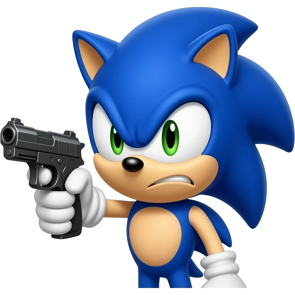 Sonic the hedgehog  holding a gun and angry, looking at it emoji