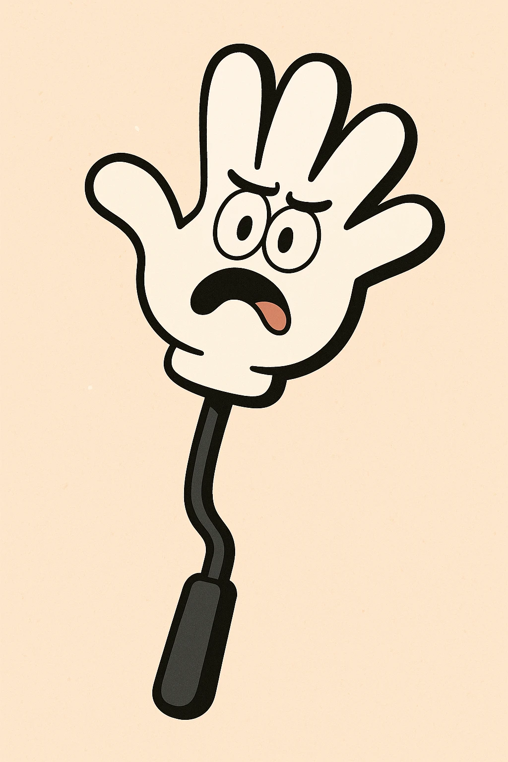 cartoon style slap hand toy, white palm, black stick, outlined in black emoji