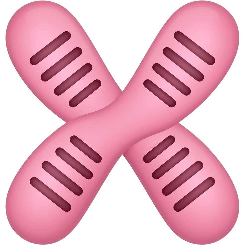 Minimalist icon of a pink chromosome with two chromatids, showing allele marks AS DARCER LINES BUT ON CHROMATIDS NOT BEETWEN THEM  , simple flat design, soft pastel colors, vector style, clean and modern, suitable for educational or app icon emoji