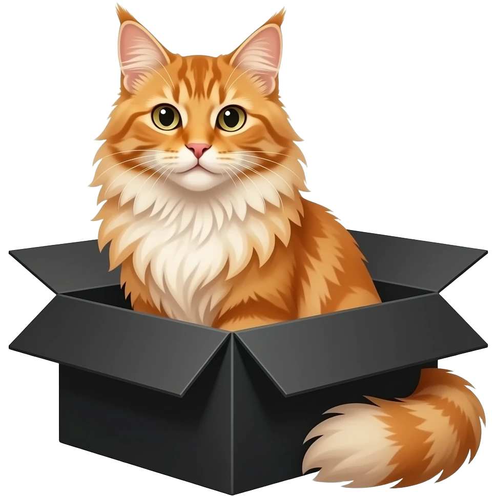 orange maine cat sitting elegantly in a black box emoji