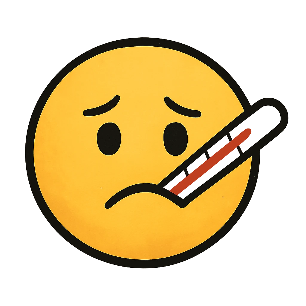 yellow face with medical thermometer emoji, digital illustration emoji