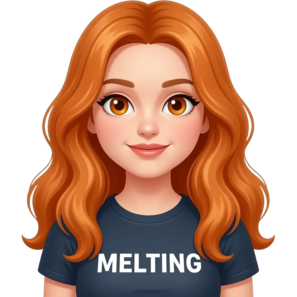 sexy girl with overlong ginger hair and ginger eyes a top with MELTING written on it emoji