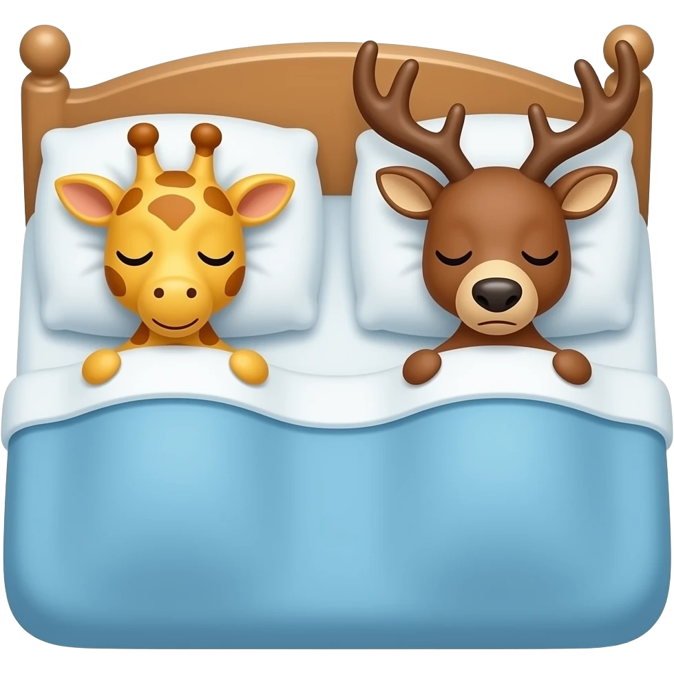Einfacher Giraffenkopf und Elchkopf schlafen in einem bett emoji