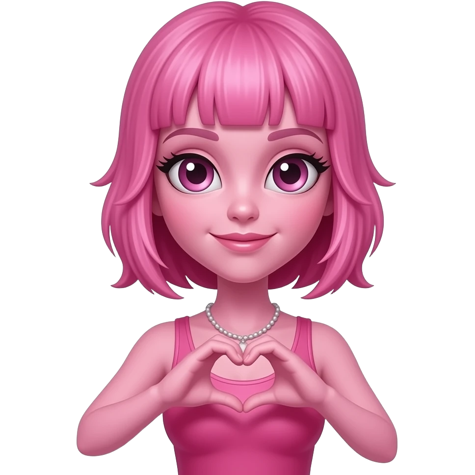 i want an emojis for my super fan club in tiktok my theme is beautiful dressed alien with ladies hair theme in pink color by showing heart shape with finger and love shape emoji