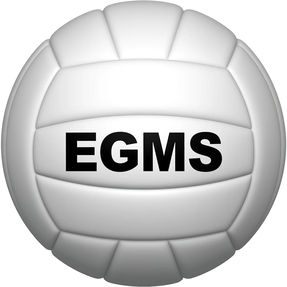 white volleyball that say EGMS  in black emoji