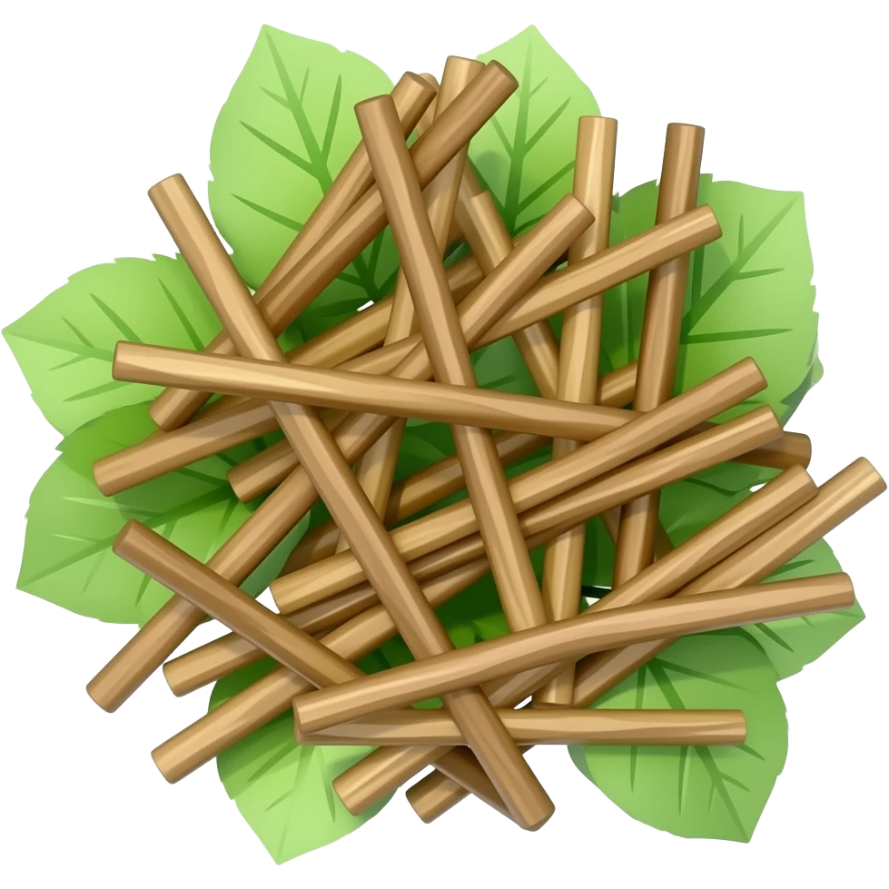 3D sticks and leaves in a pile emoji