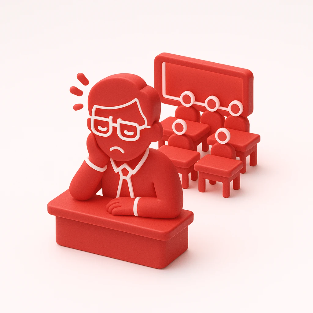 exhausted teacher in a bustling classroom emoji