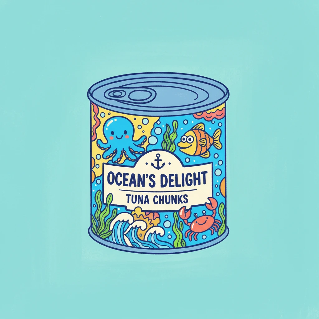 Сгенерируй эту консерву  в ярком рисованном стиле. на однородном фоне emoji
