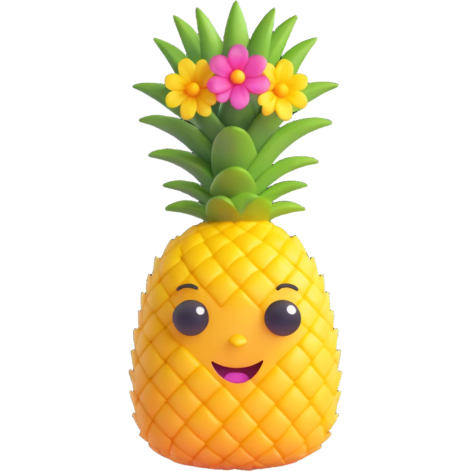 joyful pineapple with a flower crown emoji