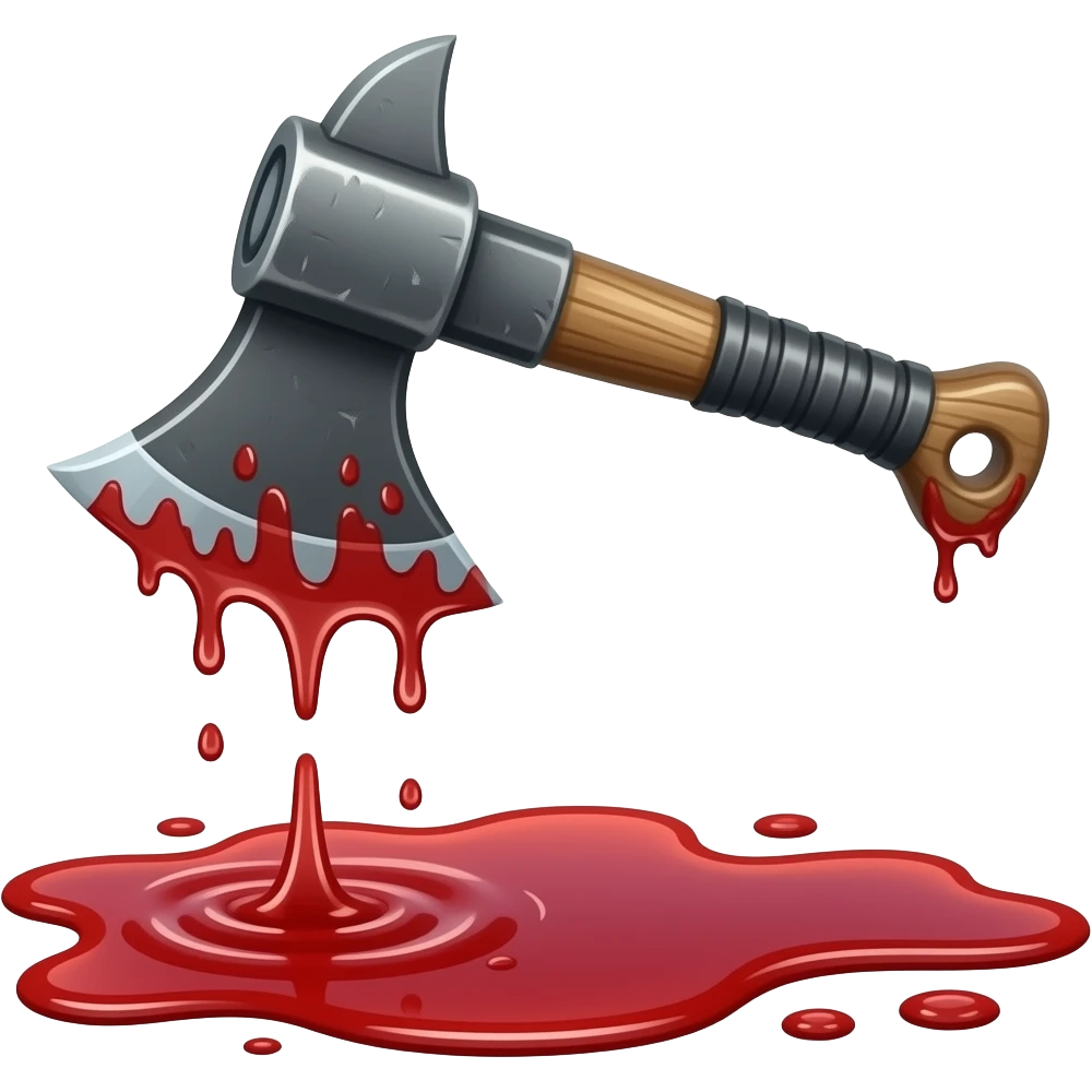 emoji very sharp axe with blood dripping off it and a black long handle ton of blood emoji