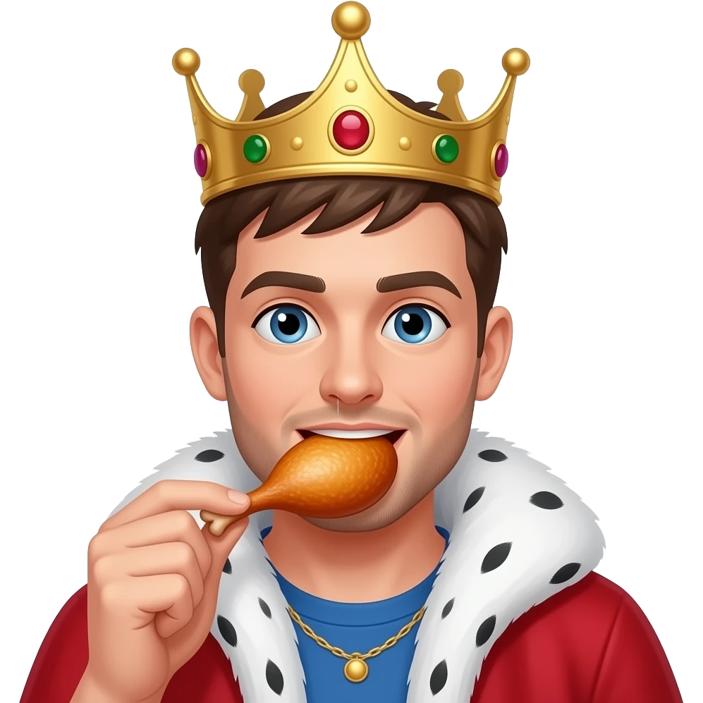 Hombre gay comiendo comiendo pollo con una corona de reina emoji