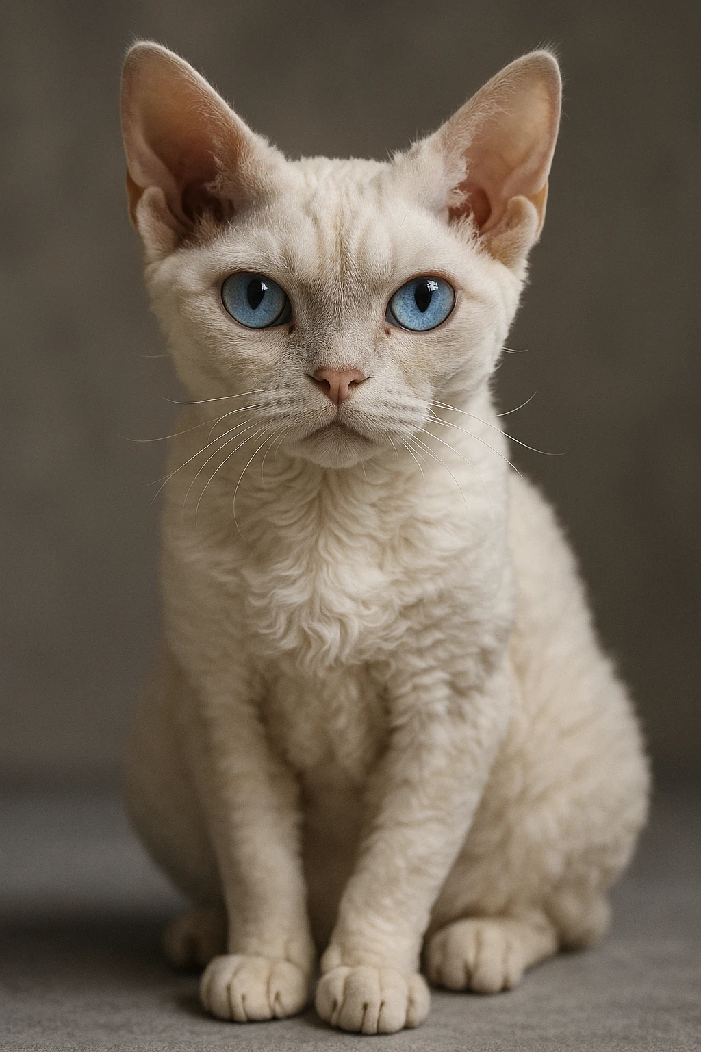 white devon-rex cat with blue eyes, realistic style emoji