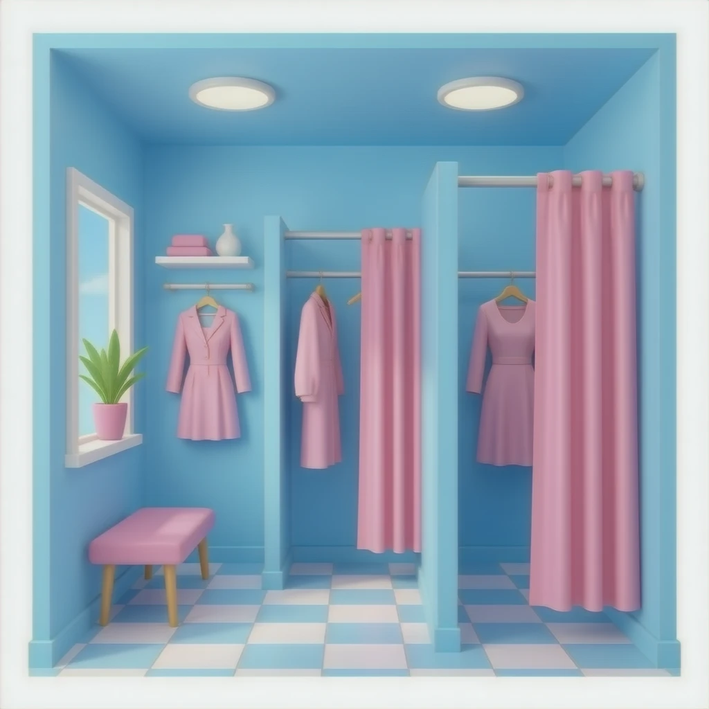 blue pink fitting room, transparent background inspired by pastel colour pallete emoji