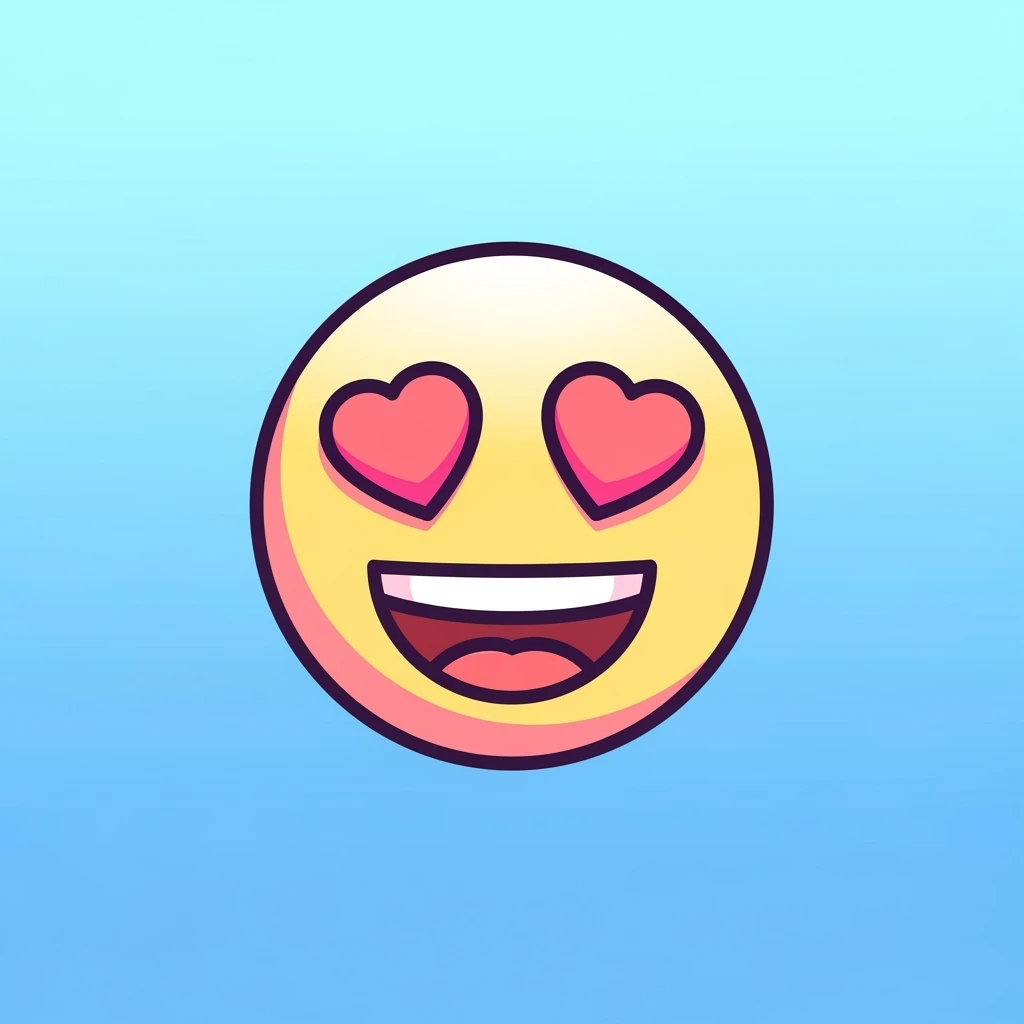 cute emoji, heart eyes, playful grin, pastel pink and yellow, no background emoji