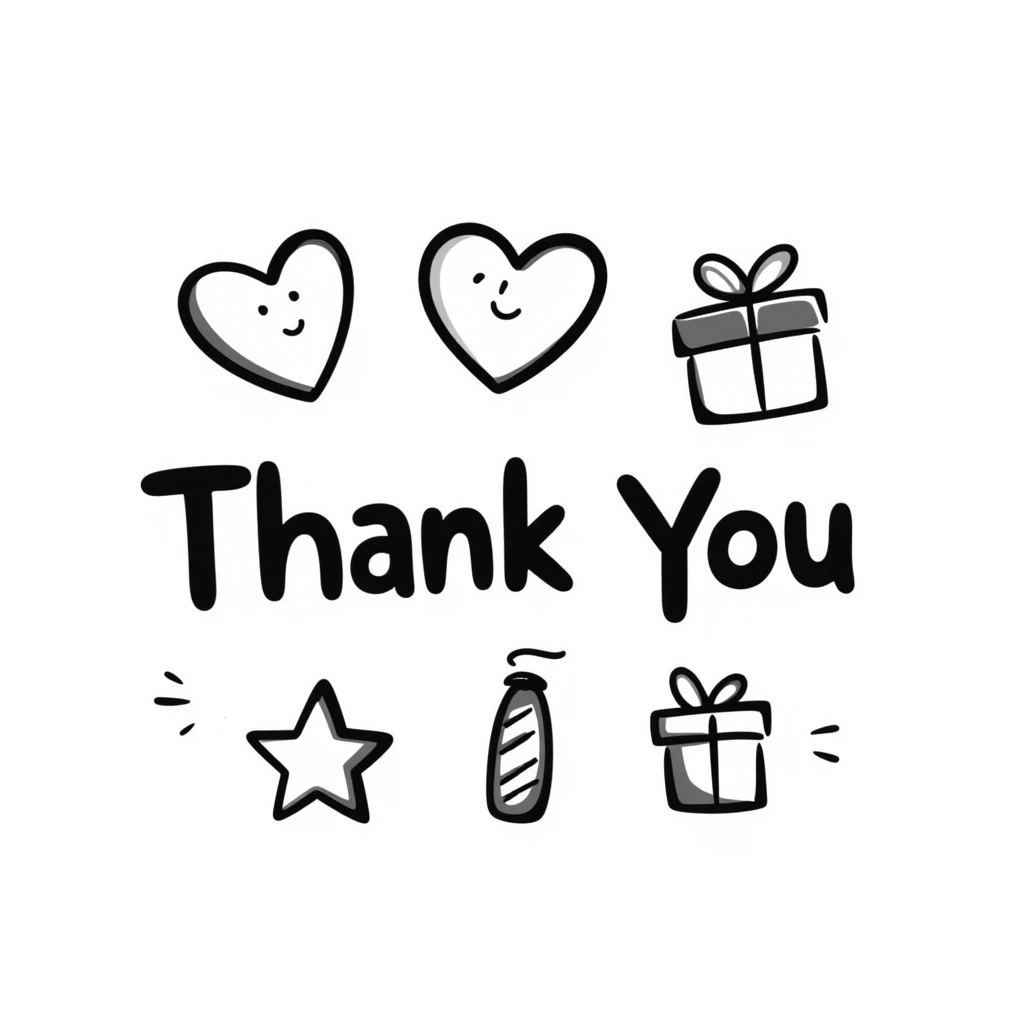 A thank you sign, gratitude, notion style hand drawn doodles emoji