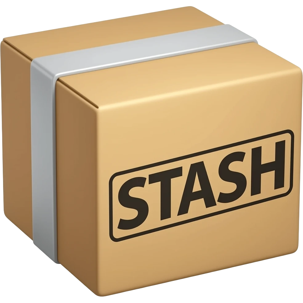 a box with a large inscription on the box saying "STASH" emoji