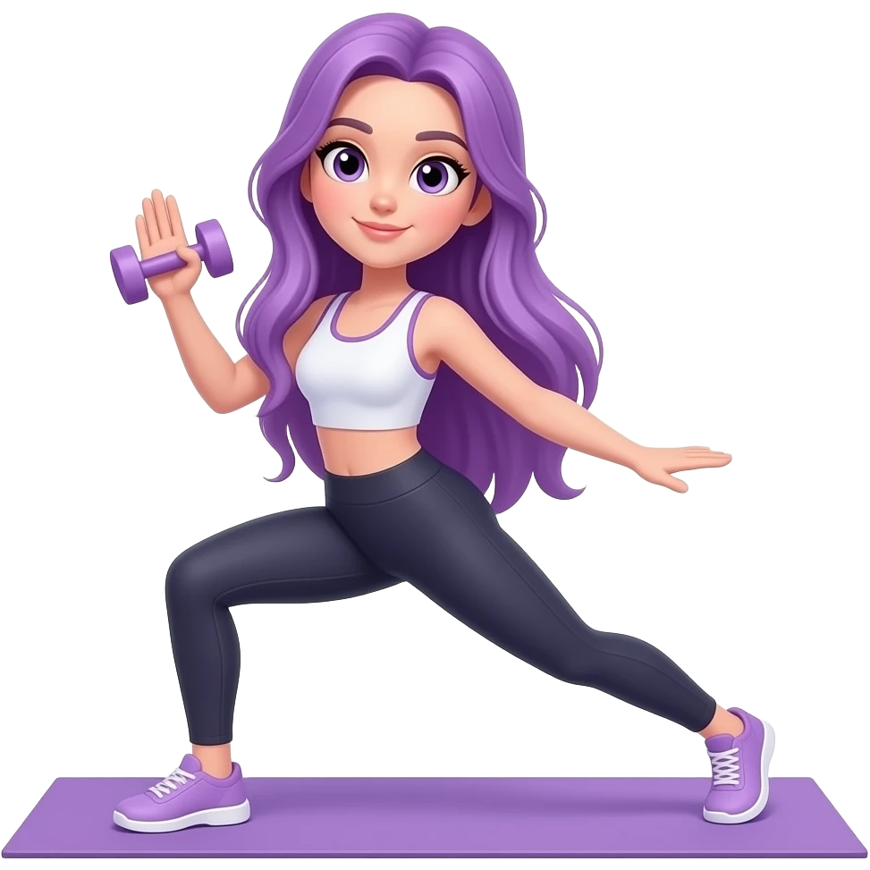 GIRL WITH LONG PURPLE HAIR IS DOING FITNESS emoji