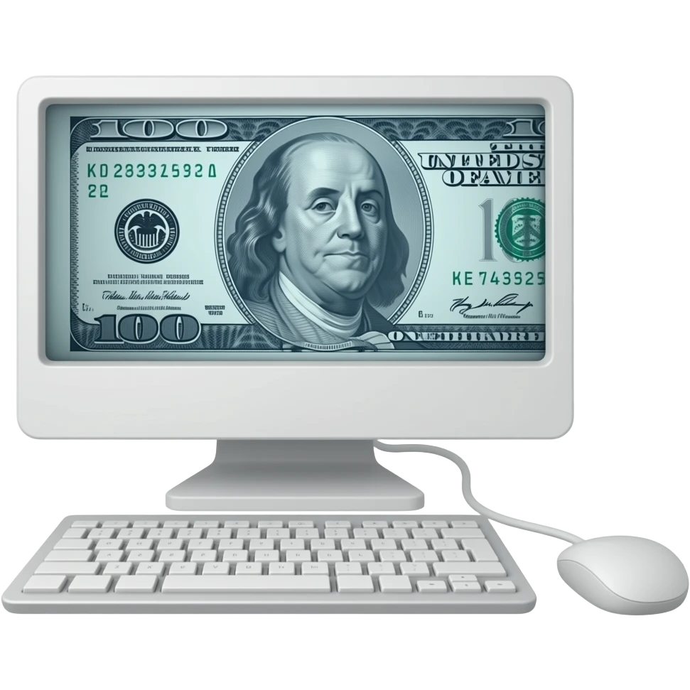 A banknote lying next to a computer emoji