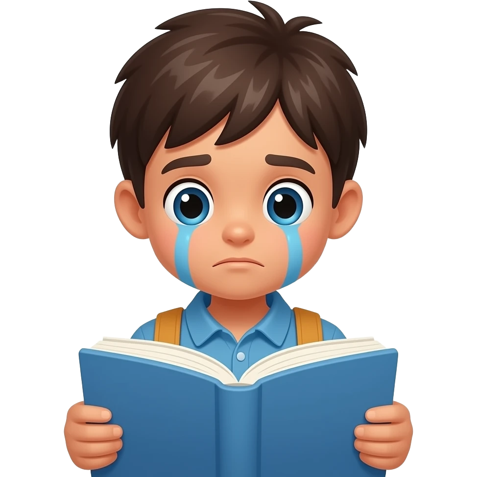 sad kid reading a book emoji