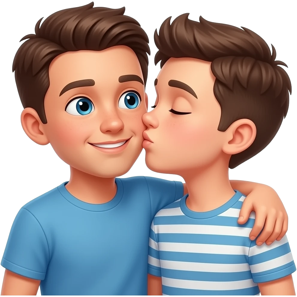 Erstelle ein Emoji von zwei Brüder, der eine um die 17 und der andere um die 22, der älter Bruder legt sein Arm über sein jüngeren Bruder und küsst ihn auf die Wange emoji