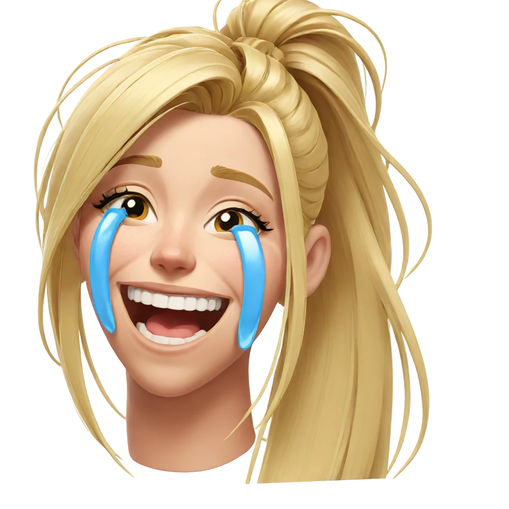 blonde girl with joyful tears emoji