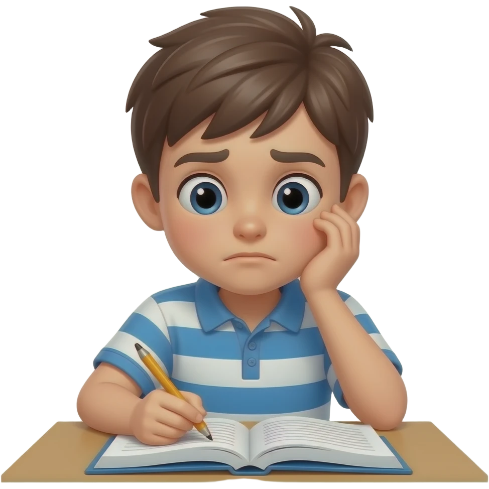 Boy confused writing exam emoji