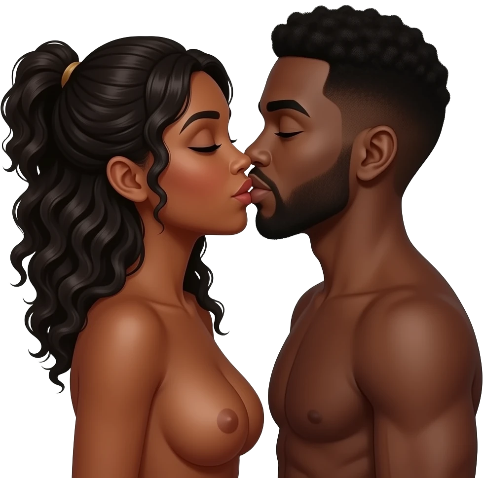 Naked kissing black woman & black man  couple emoji