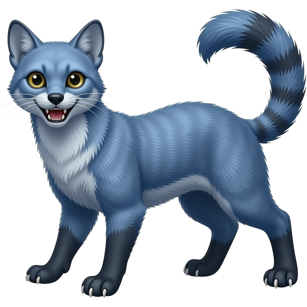 Blue civet-Felid-mustelid-creature-hybrid, full body emoji