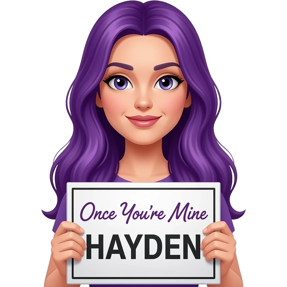 sexy girl with long purple hair holding a Once You're Mine HAYDEN sign emoji