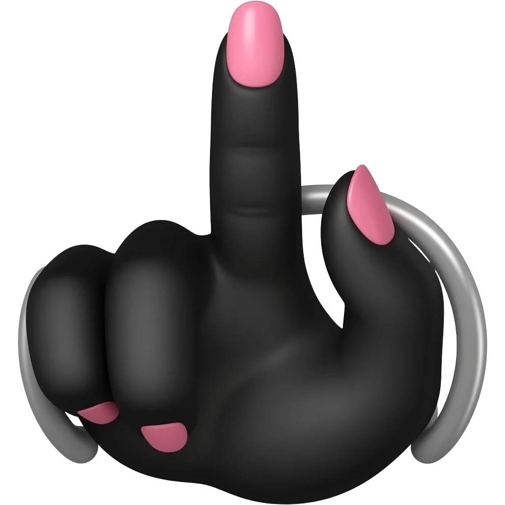 Black middle finger up with pink nails emoji