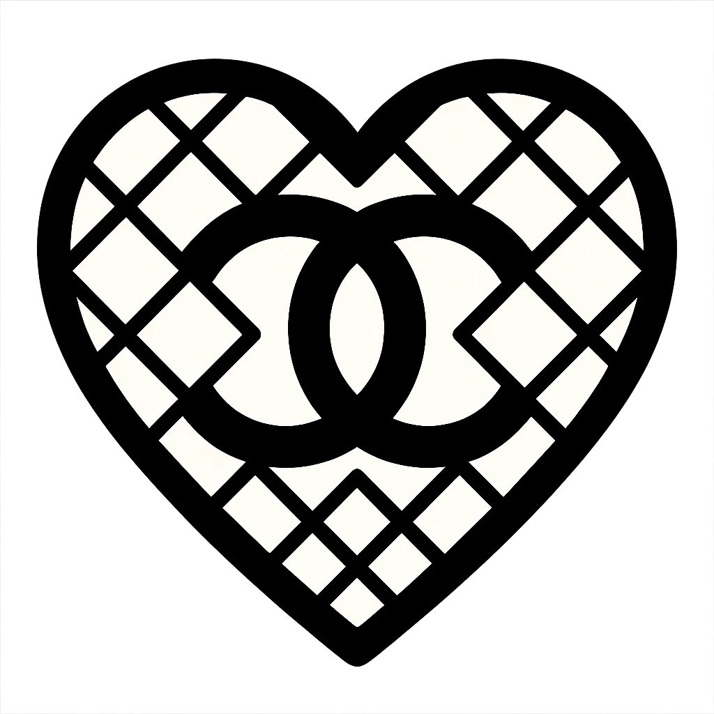 Chanel heart, bold, black and white, with a quilted pattern emoji
