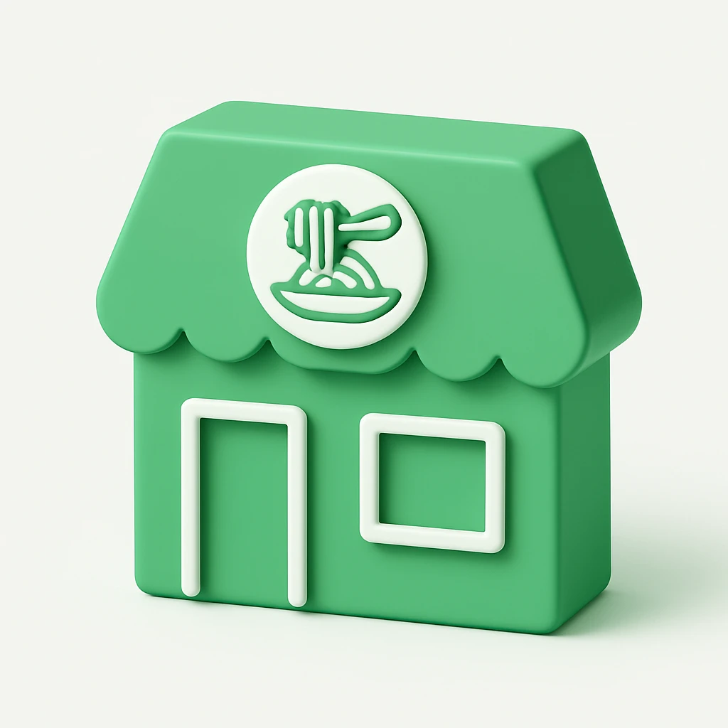A simple 3D pasta restaurant, minimalist design, clean lines, no additional details emoji