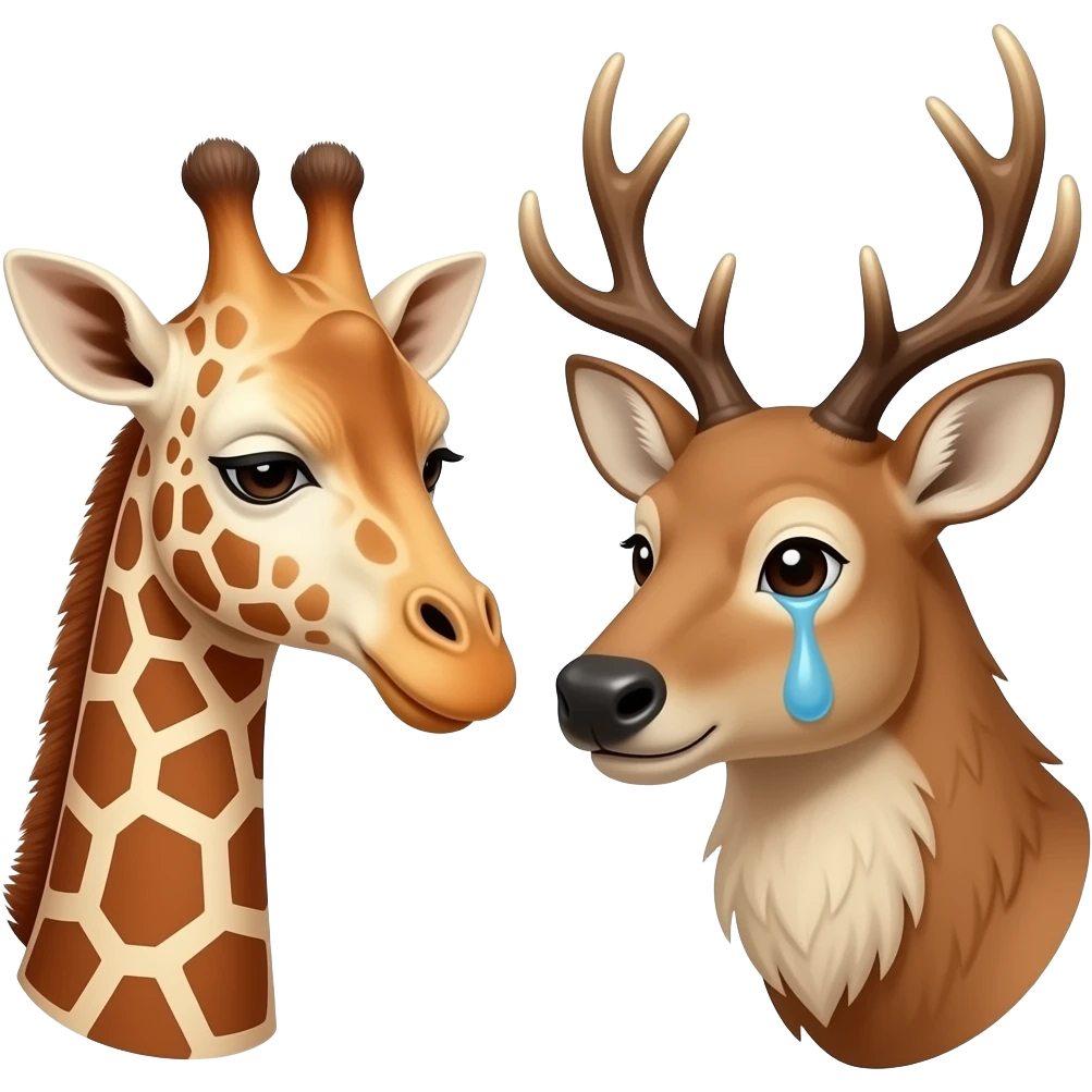 Einfacher Giraffenkopf traurig und Elchkopf traurig und schauen sich an emoji
