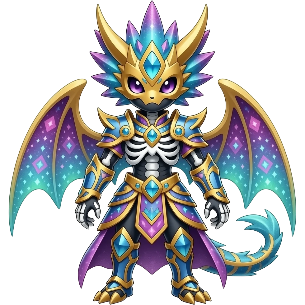 Colorful Royal Glittery Elegant Divergent Divine Gracious Beuatiful Shiny Tribal Skeletal masked armored Meloetta-Silvally-Solgaleo-Raikou-Pokémon-Digimon-Fakémon-fusion-hybrid-creature, full body emoji