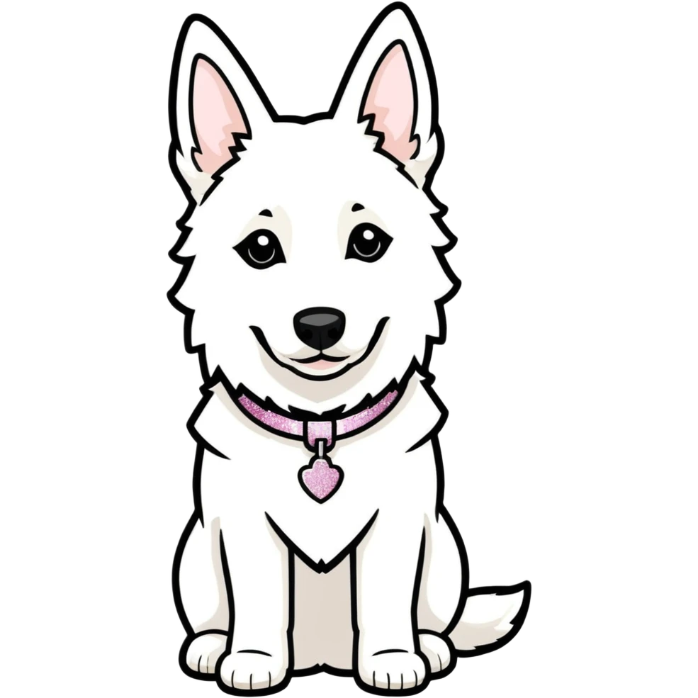 white Swiss Shepherd dog with a Glitter collar  emoji