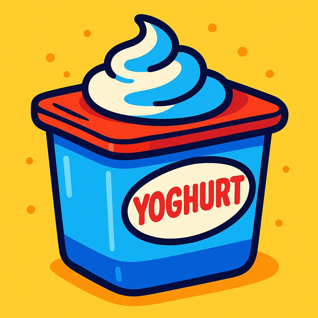 a tub of yoghurt, playful and colorful, cartoon style emoji