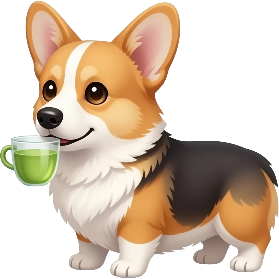 tricolor corgi drinking green tea emoji