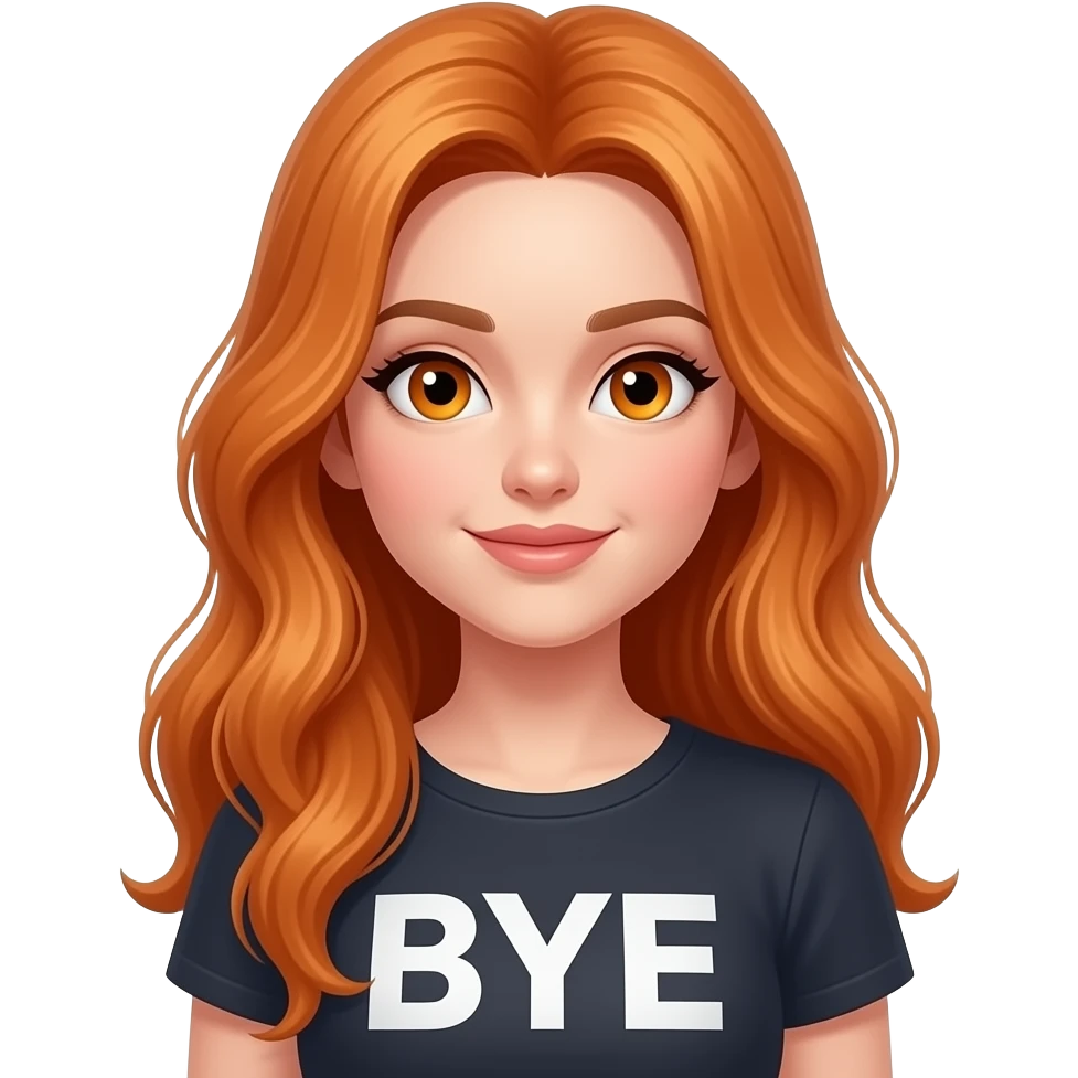 sexy girl with long ginger hair and ginger eyes a top with BYE written on it emoji