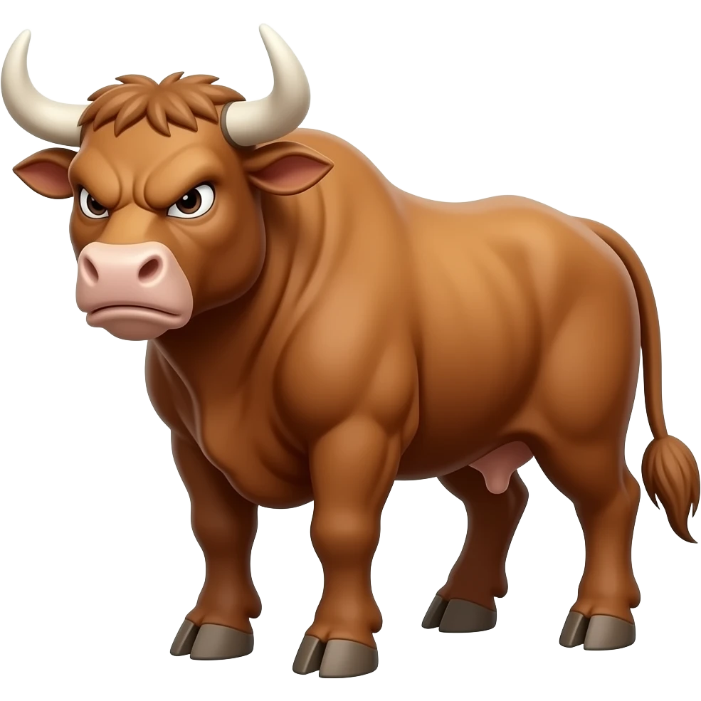 **Bull's Tavern:**  ``` 3D emoji style, glossy surface, soft shadows, white background, centered, no text,  bull character, angry expression, amber color ``` emoji