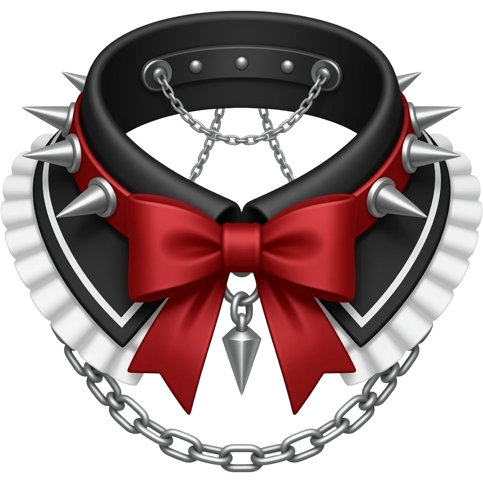 Black Lolita-styled choker collar with red bow ties, silver spikes, silver chains, white frills emoji
