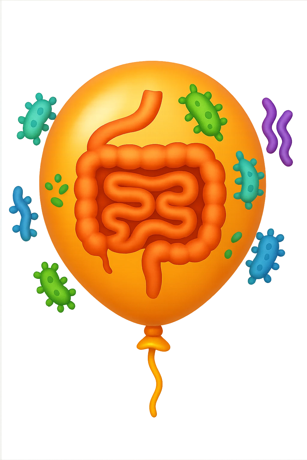 emoji stile iphone di un palloncino con intestino dentro e batteri intestinali intorno emoji
