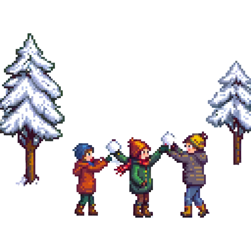 two children throwing snowballs at each other, snowy background emoji